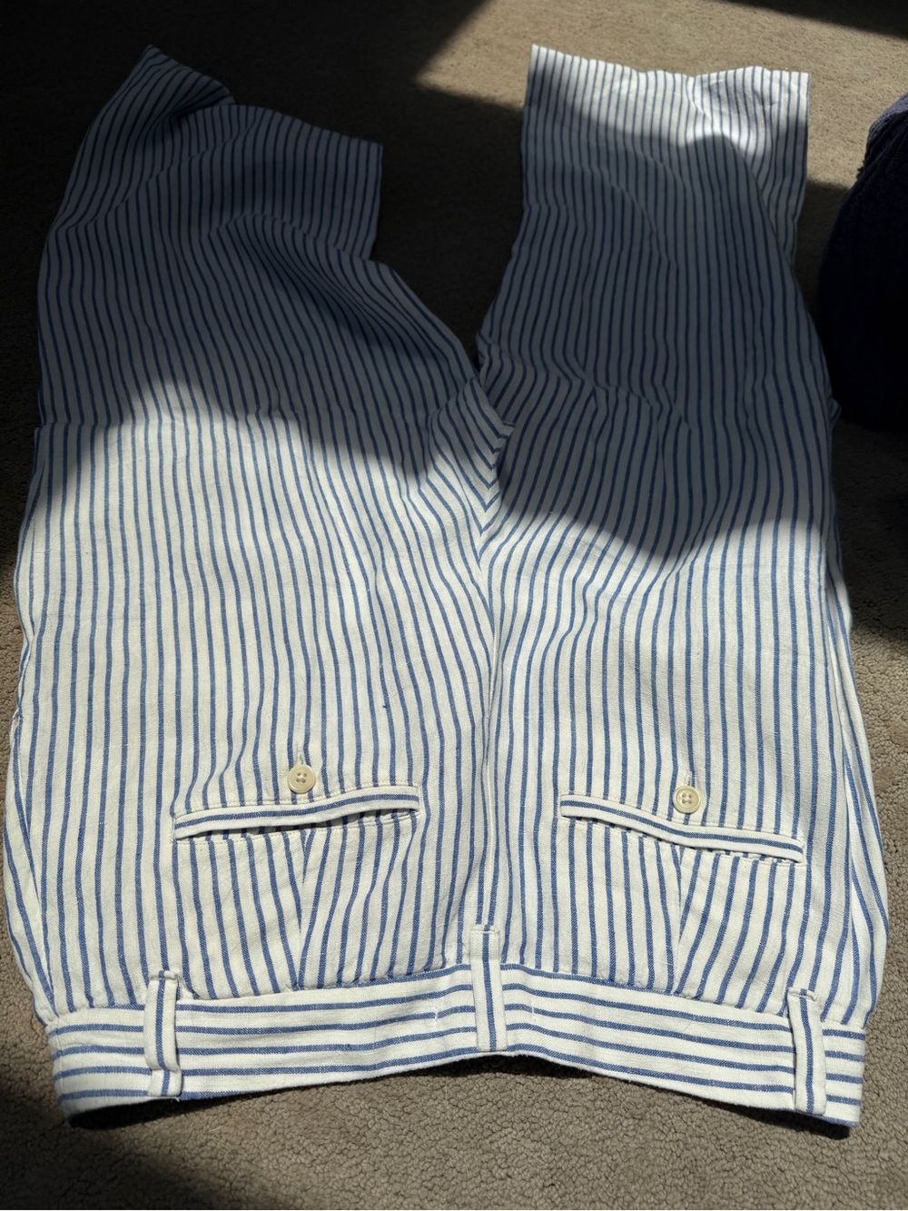 Madewell Harlow Leg Linen Pants White and Blue Striped Pants | Size 8 - Picture 4 of 5